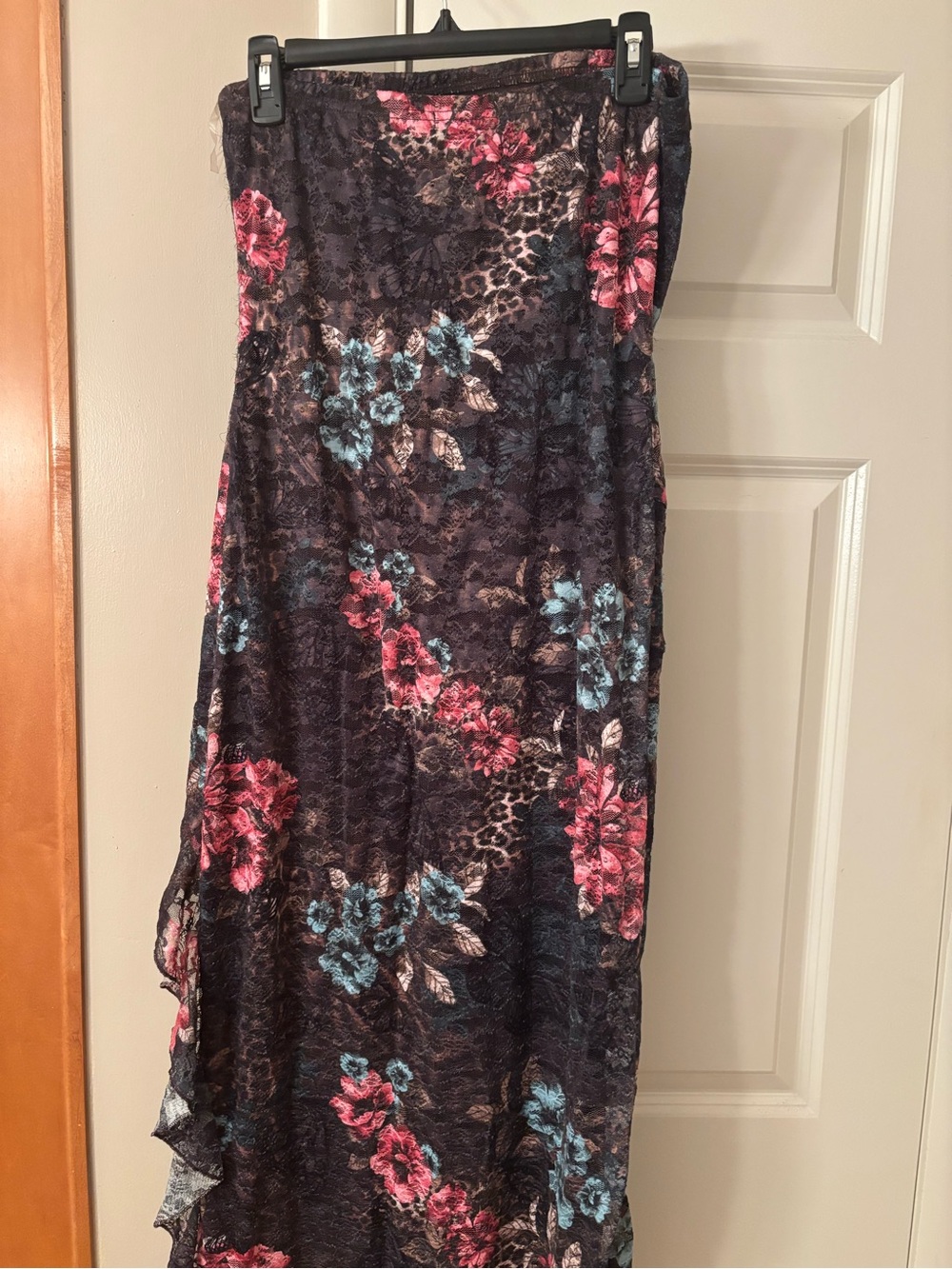 Floral Lace Dress - Black with Pink & Blue Flowers XL